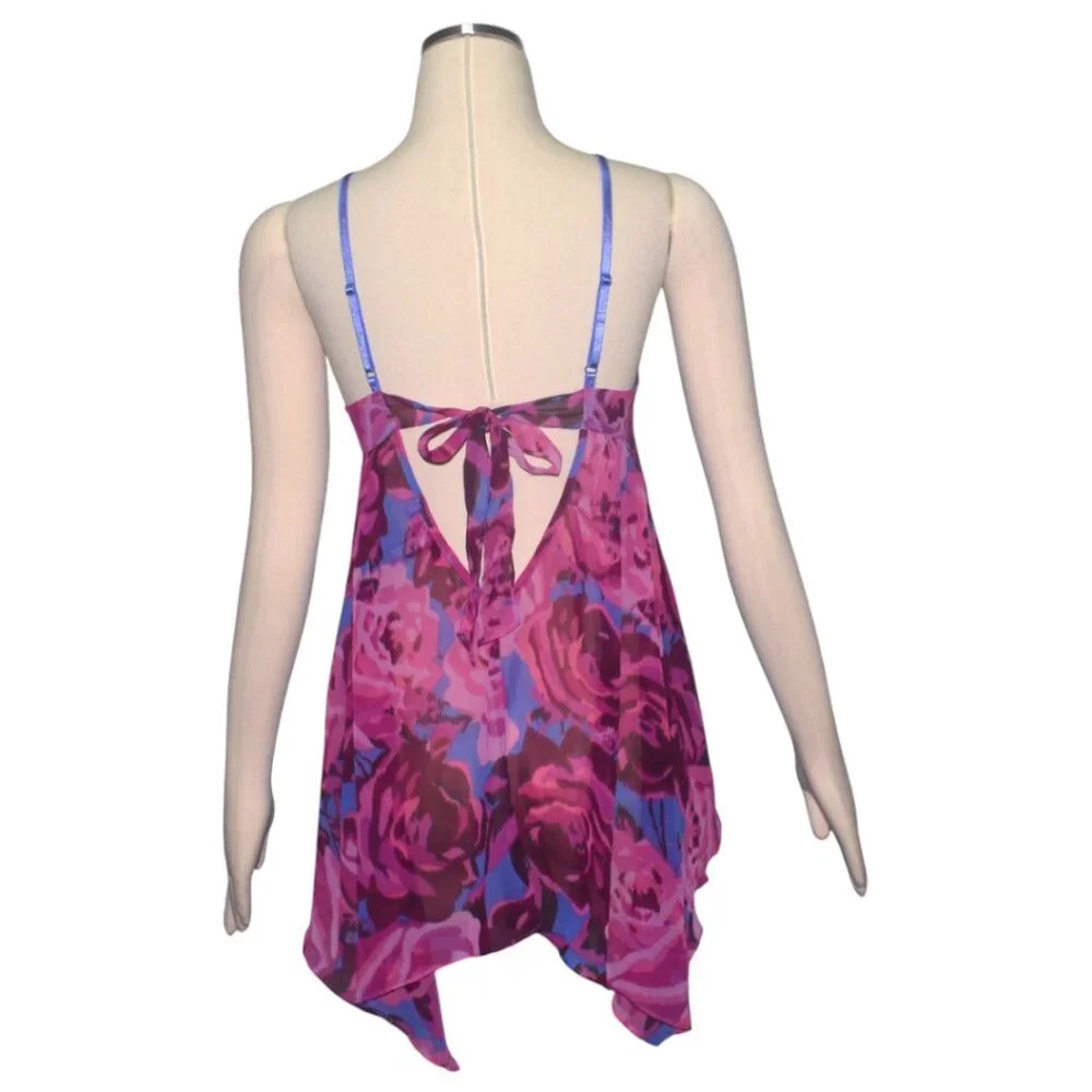 Betsey Johnson Babydoll Slip Chemise Nightie Matching Thong Panty Fairy Floral M